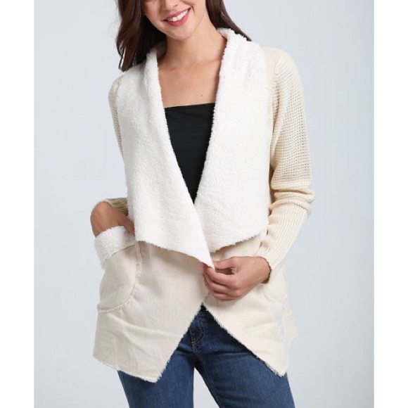 Simply Couture Sweaters - Simply Couture Oversized Collar Open Coatigan Side Pocket Sweater Large, X Large